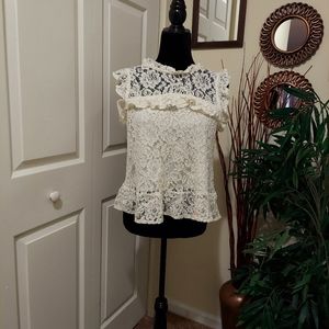 Off White Stretch Lace Sleeves Top